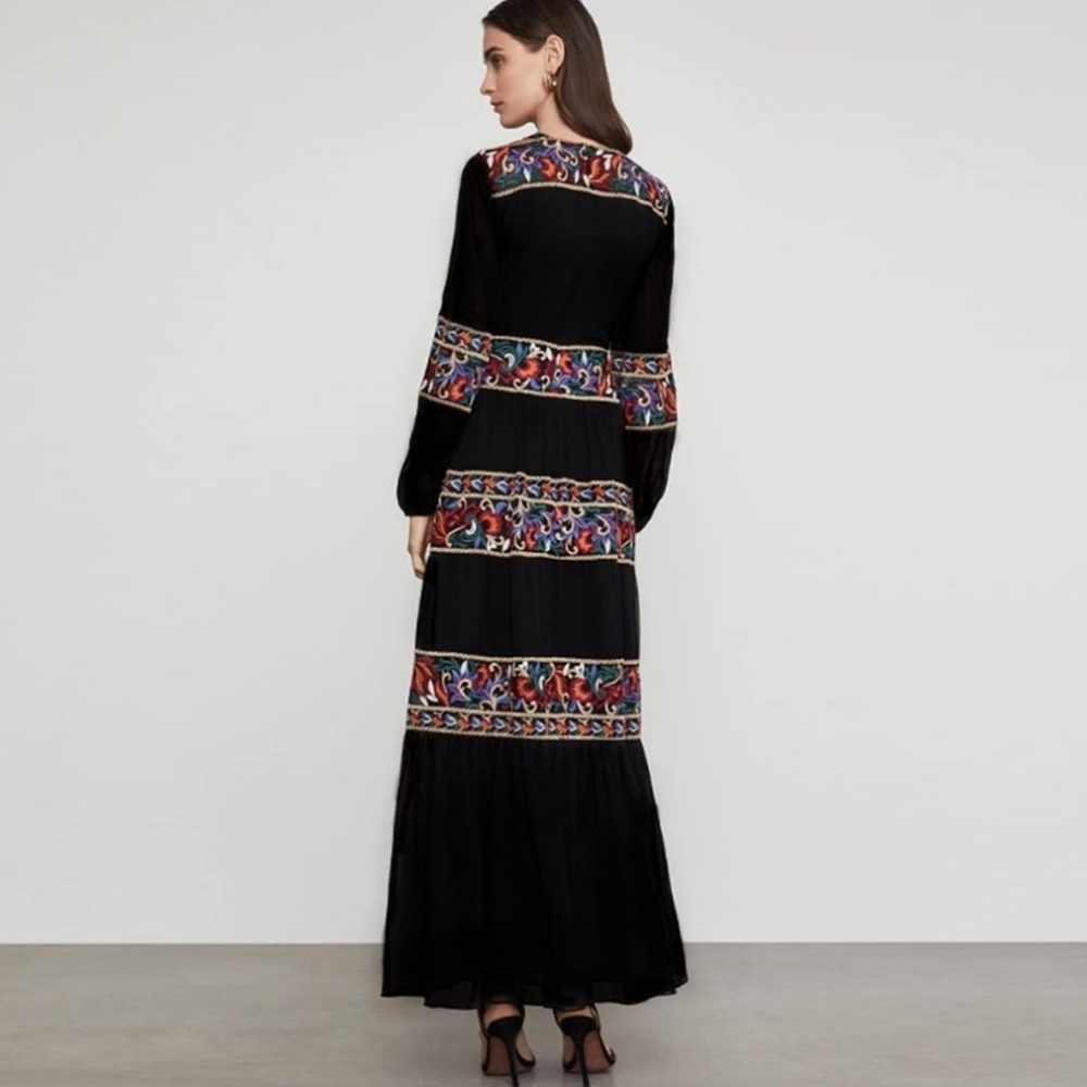 Chic Black Maxi Dress with Colorful Embroidery - Picture 5 of 15